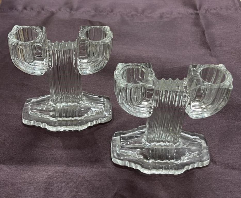 MCM cactus candlestick holders clear glass