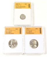SGS SILVER COIN LOT TWO QUARTERS ONE DIME