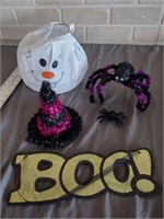 Halloween Decor Spider  Witch Hat Ghost Boo Sign