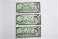 (3) 1967 CANADIAN $1 BILLS