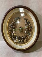 Antique oval wooden shadow box wall display with