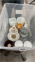 Clear tub full of assorted glassware