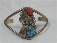 Sterling Silver W/Turquoise & Coral Bracelet See