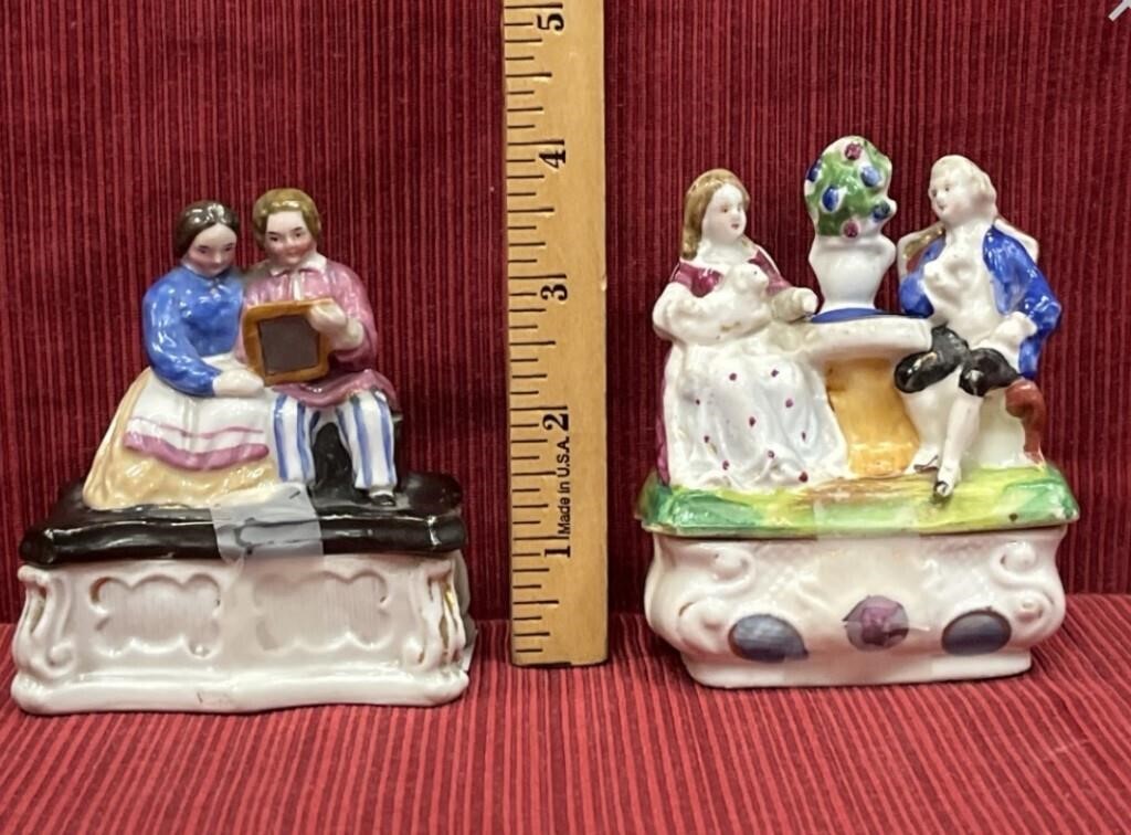 2 Staffordshire trinket box figurines