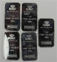 5 ONE OUNCES SILVER BAR - REPUBLIC METALS