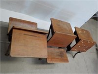 (3) Vintage Desk And Seats Some Loose Parts As