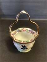 Vtg. Hand painted on Cloisonne basket 4.5"h