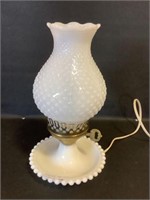 Vtg. Milk glass hobnail boudoir lamp 11"