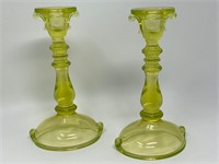 Vaseline Uranium Glass Candlesticks