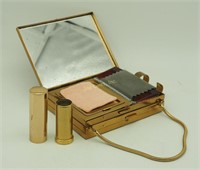 Ladies Gold Cigarette Cosmetic Purse Case Compact