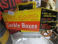Vtg. Metal Plano Tackle Boxes Advertising Sign