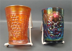 Two Carnival Glass Tumblers