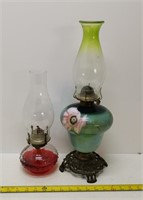 2 oil lamps - 1 flowered