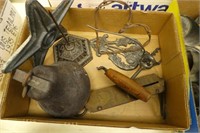 Vintage bell, scale, letter stab, & corkscrew