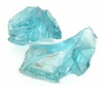 (2) Large Aqua Iceberg Art Glass Blocks