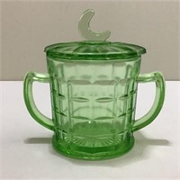 URANIUM GLASS LIDDED JAR VINTAGE