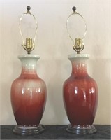 Pr of Chinese Red Porcelain Vase Lamps W14G