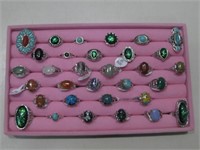 Thirty Two NWT Stone Fashion Rings In Tray