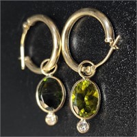 $1440 14K  Tourmaline(3ct) Diamond(0.14ct) Earring