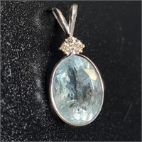 $1440 14K  Aquamarine(7ct) Diamond(0.05ct) Pendant