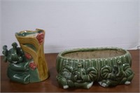 Majolica Style Glazed Pottery,Elephant Planter &