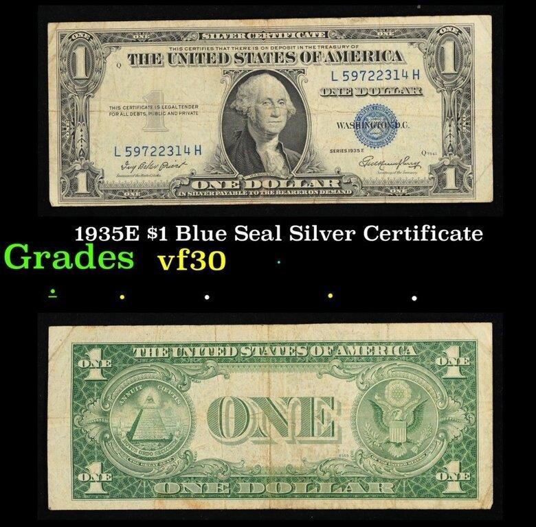 1935E $1 Blue Seal Silver Certificate Grades vf++