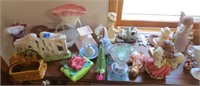 Misc. decorative items on stand & bed
