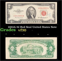 1953A $2 Red Seal United States Note Grades vf++