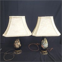 Pair of ceramic floral table lamps