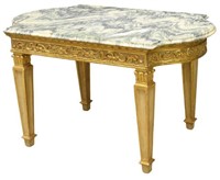 LOUIS XVI STYLE MARBLE-TOP GILTWOOD COFFEE TABLE