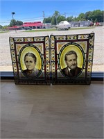 Pair of Beautiful Antique Stained Glass Portraits