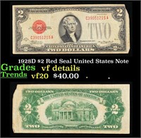 1928D $2 Red Seal United States Note Grades vf det