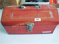 Red metal tool box and contents