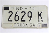 1974 Indiana Truck Licence Plate 2629K