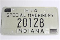 1974 Indiana Specail Machinery License Plate