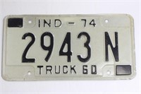 1974 Indiana Truck Licence Plate 2943N