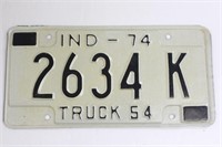 1974 Indiana Truck Licence Plate 2634K