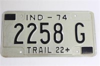 1974 Indiana Truck Licence Plate 2258G