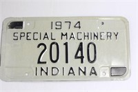1974 Indiana Specail Machinery License Plate