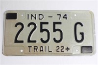 1974 Indiana Truck Licence Plate 2255G