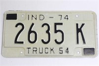 1974 Indiana Truck Licence Plate 2635K