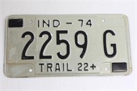 1974 Indiana Truck Licence Plate 2259G