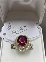 14KT YELLOW GOLD LAB CREATED RUBY & DIAMOND RING