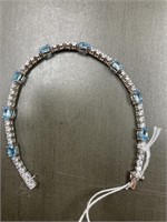 AQUA BLUE AND CLEAR STONE STERLING BRACELET