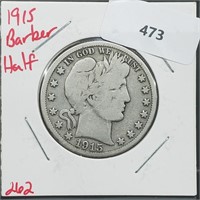 1915 90% Silver Barber Half $1 Dollar