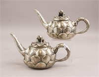 Lot of 2 Chinese Silvered Tea Pots