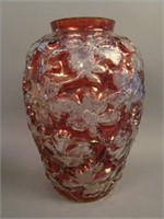 10 ¾” Consolidated Wild Rose Bulbous Vase – Ruby
