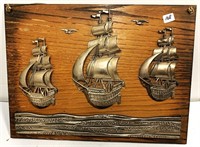 Wooden Plaque with 3 Ships on it-NO SHIPPING