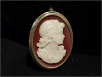 Sterling & Stone Cameo Pin w/young girl - 1.5"