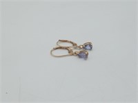 14K Gold Leverback Dangle Tanzanite Earrings